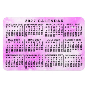 2027 Jaar Maandkalender Roze Waterverf Sterren Magneet