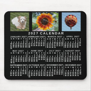 2027 Jaar Maandkalender Zwart Aangepast 3 Foto's Muismat