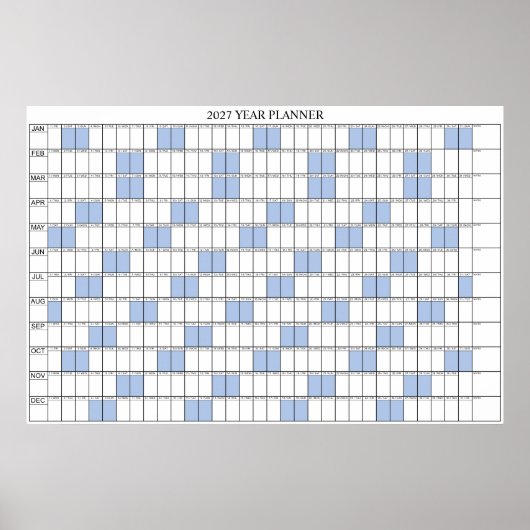 2027 Jaar Overzicht Eenvoudige Wand Planner Kalend (Voorkant)