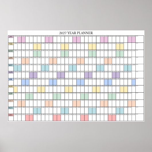 2027 Jaar Overzicht Eenvoudige Wand Planner Kalend (Voorkant)