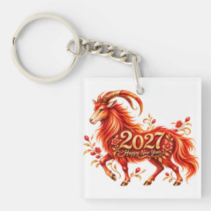2027 Jaar van de Vuur Geit – Rood en Goud Chinees Sleutelhanger