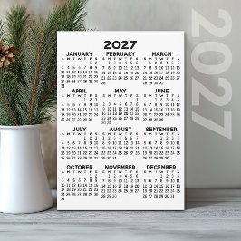 2027 Jaarkalender Basis Zwart Wit Kaart