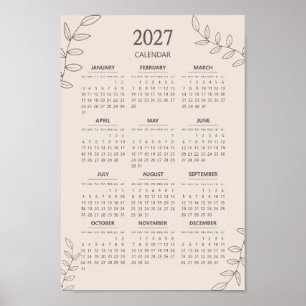 2027 Jaarkalender Bloemrijke Lijnkunst Minimalisti Poster