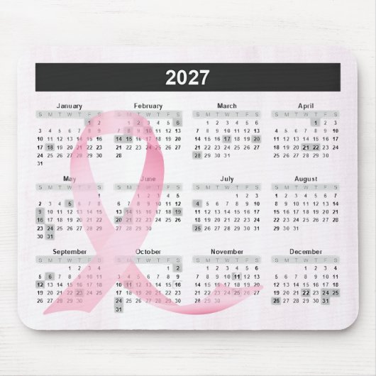 2027 Jaarkalender Roze Lint Muismat (Voorkant)