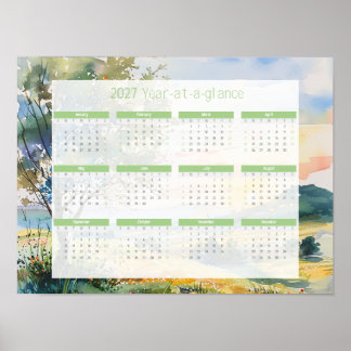 2027 Jaaroverzicht Aquarelkalender Poster