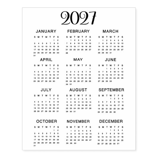 2027 Kalender #1 Vier Rijen, Drie Kolommen Rubberstempel (Afrduk)