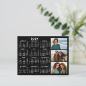 2027 Kalender 3 Foto's Basic Zwart Minimaal Briefkaart (Staand voorkant)
