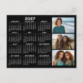 2027 Kalender 3 Foto's Basic Zwart Minimaal Briefkaart (Voorkant)