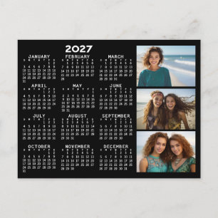2027 Kalender 3 Foto's Basic Zwart Minimaal Briefkaart