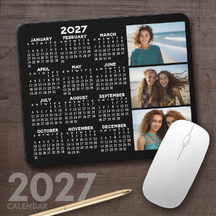 2027 Kalender 3 Foto's Basic Zwart Minimaal Muismat