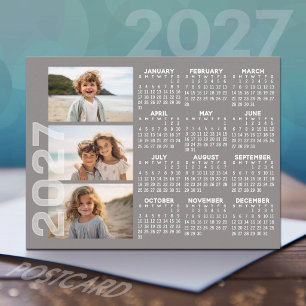 2027 Kalender 3 Foto's Basis Taupe Minimaal Magnee Briefkaart