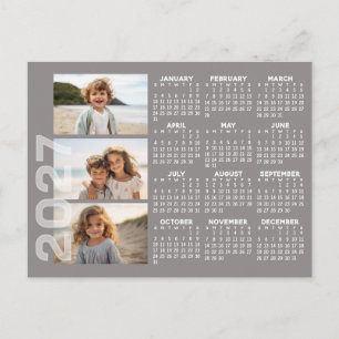 2027 Kalender 3 Foto's Basis Taupe Minimaal Magnee Briefkaart