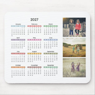2027 kalender 3 foto's eenvoudig modern jaarlijks muismat