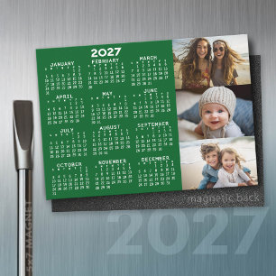 2027 Kalender 3 Foto's Minimaal Groen Wit Magneet