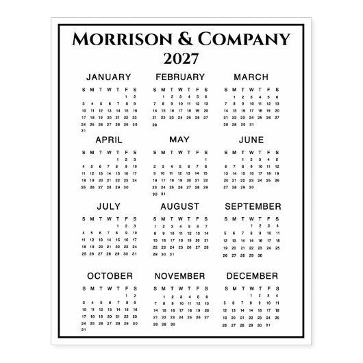 2027 Kalender #3 Vier rijen, Drie kolommen, Naam Rubberstempel (Afrduk)
