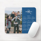 2027 Kalender Aangepaste Foto Monogram Naam Blauw Muismat (Met muis)