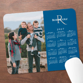 2027 Kalender Aangepaste Foto Monogram Naam Blauw Muismat