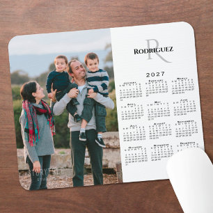 2027 Kalender Aangepaste foto Monogram Naam op Wit Muismat