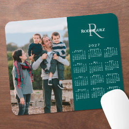 2027 Kalender Aangepaste Foto Monogram Naam Teal Muismat