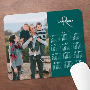 2027 Kalender Aangepaste Foto Monogram Naam Teal Muismat