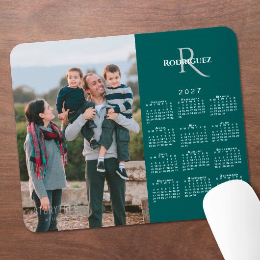 2027 Kalender Aangepaste Foto Monogram Naam Teal Muismat