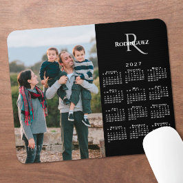 2027 Kalender Aangepaste Foto Monogram Naam Zwart Muismat