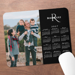 2027 Kalender Aangepaste Foto Monogram Naam Zwart Muismat