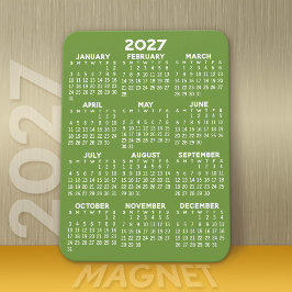 2027 Kalender - Basic Minimaal Groen Wit Modern Magneet