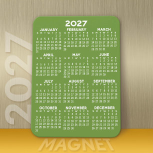 2027 Kalender - Basic Minimaal Groen Wit Modern Magneet