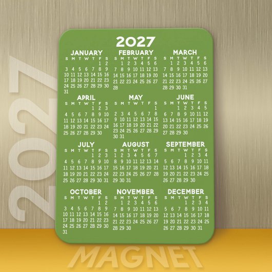 2027 Kalender - Basic Minimaal Groen Wit Modern Magneet