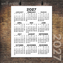 2027 Kalender - Basic Minimaal Zwart en Wit Poster