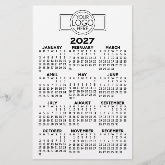 2027 Kalender - Basic Zwart Minimaal Logo Briefpapier (Voorkant)
