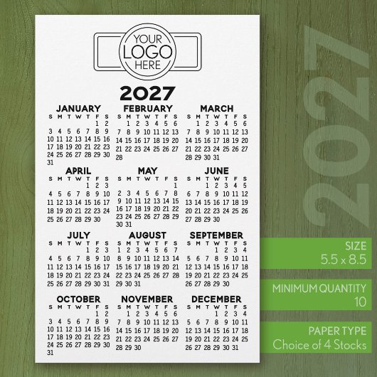 2027 Kalender - Basic Zwart Minimaal Logo Briefpapier