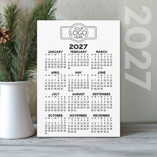 2027 Kalender - Basic Zwart Minimaal Logo Feestdagenkaart