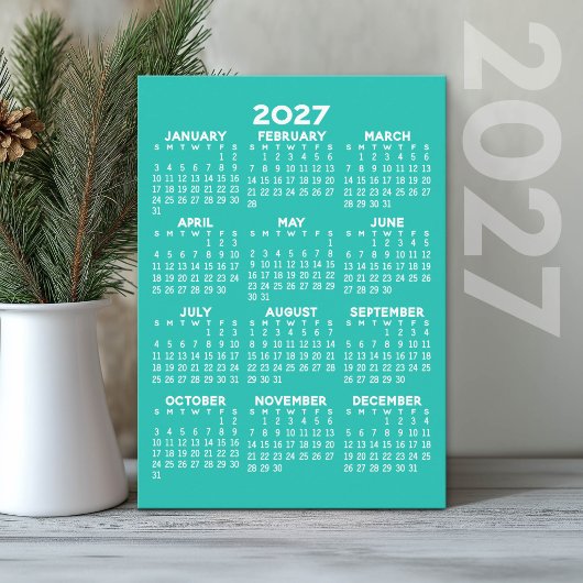 2027 Kalender - Basis Aqua Minimaal Feestdagenkaart