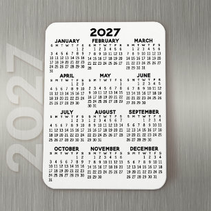 2027 Kalender - Basis Minimaal Zwart en Wit Magneet