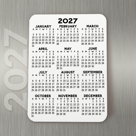 2027 Kalender - Basis Minimaal Zwart en Wit Magneet