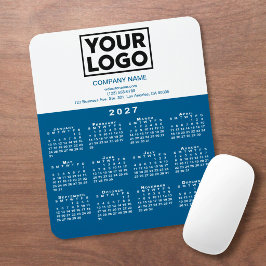 2027 Kalender Bedrijfslogo Tekst Blauw Wit Muismat