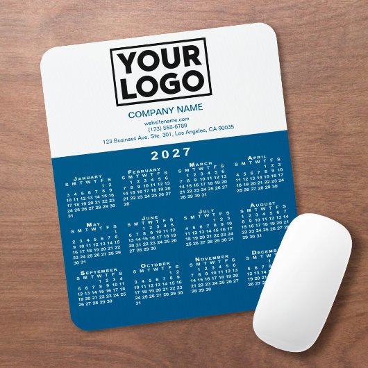 2027 Kalender Bedrijfslogo Tekst Blauw Wit Muismat