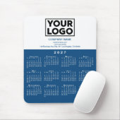 2027 Kalender Bedrijfslogo Tekst Blauw Wit Muismat (Met muis)