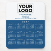 2027 Kalender Bedrijfslogo Tekst Blauw Wit Muismat (Voorkant)