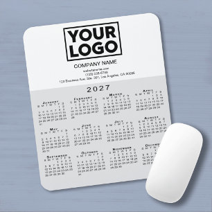 2027 Kalender Bedrijfslogo Tekst Grijs Wit Muismat