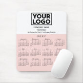 2027 Kalender Bedrijfslogo Tekst Roze Wit Muismat (Met muis)