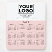 2027 Kalender Bedrijfslogo Tekst Roze Wit Muismat (Voorkant)