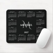 2027 Kalender Chic Monogram Naam op Zwart Muismat (Met muis)