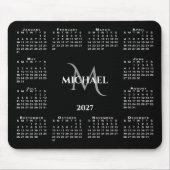 2027 Kalender Chic Monogram Naam op Zwart Muismat (Voorkant)