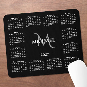 2027 Kalender Chic Monogram Naam op Zwart Muismat
