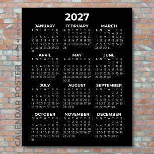 2027 Kalender Eenvoudig Elegant Zwart en Wit Muur Poster