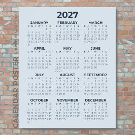 2027 Kalender Eenvoudig Modern Stof Blauw aan de M Poster