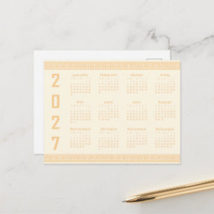 2027 Kalender, Griekse Fret, Beige op Cosmic Latte Briefkaart